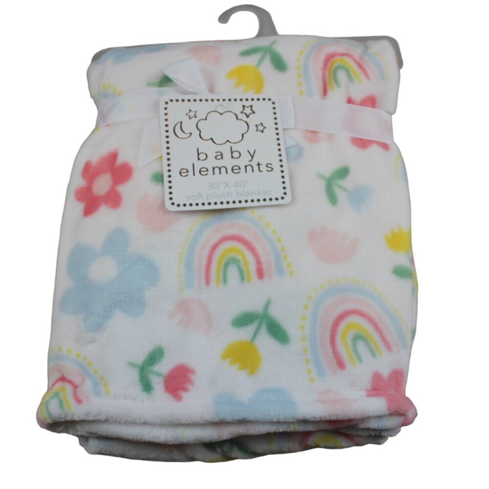 Baby Elements Rainbow Soft Plush Fleece Blanket Infant Girls Tulip Flower NWT